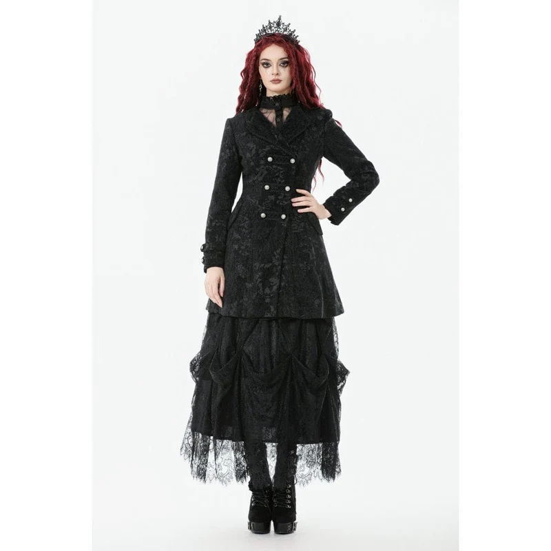 Damenmantel mit Gothic-Blumenmuster und Umlegekragen aus Jacquard
