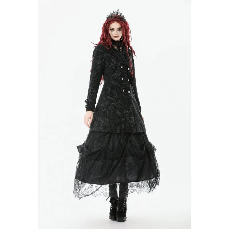 Damenmantel mit Gothic-Blumenmuster und Umlegekragen aus Jacquard