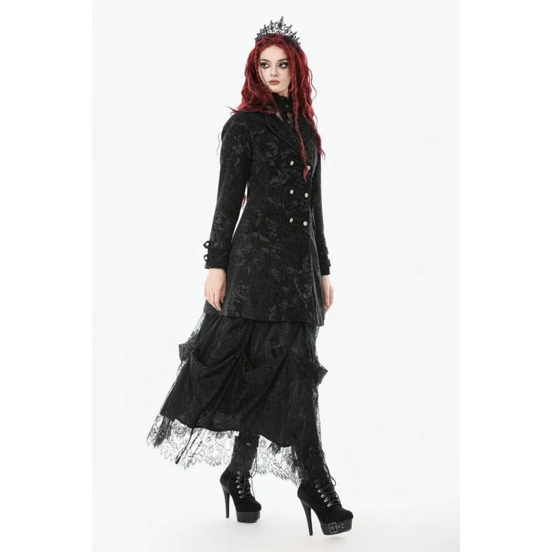 Damenmantel mit Gothic-Blumenmuster und Umlegekragen aus Jacquard