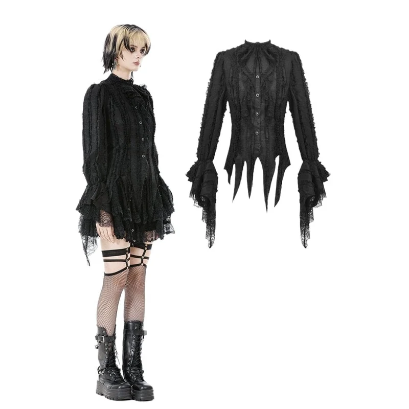 Gothic-Hemd mit unregelmäßigen, ungesäumten Puffärmeln für Damen
