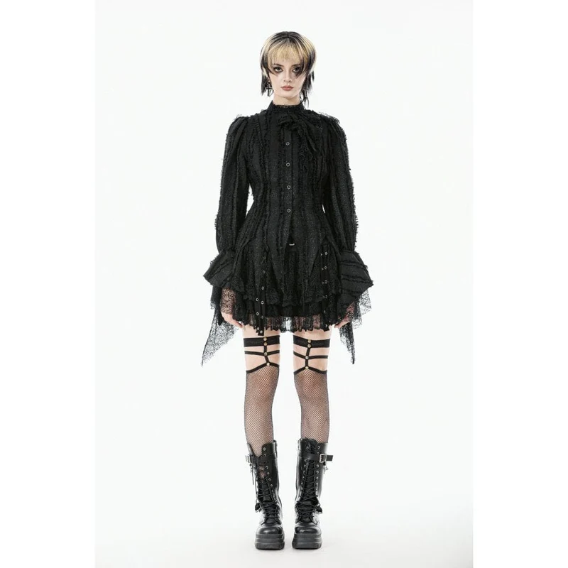 Gothic-Hemd mit unregelmäßigen, ungesäumten Puffärmeln für Damen