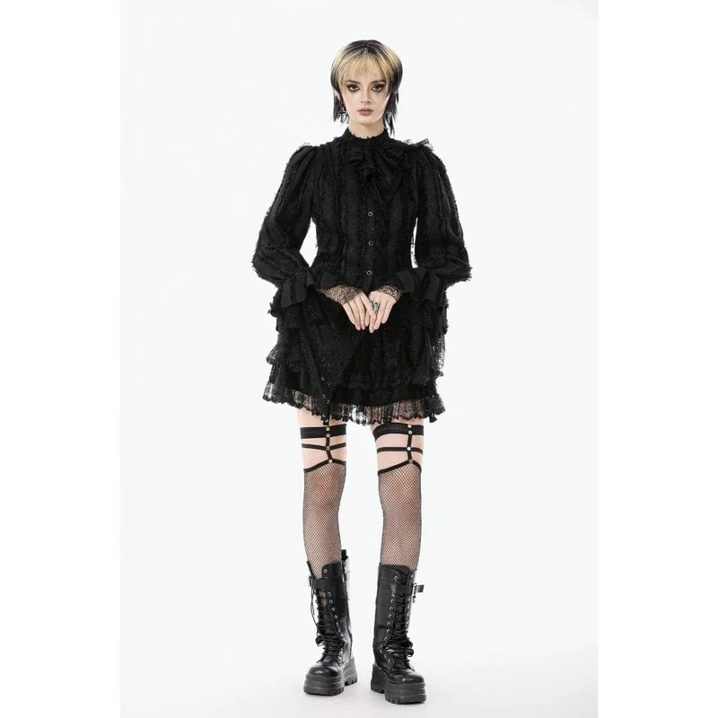 Gothic-Hemd mit unregelmäßigen, ungesäumten Puffärmeln für Damen