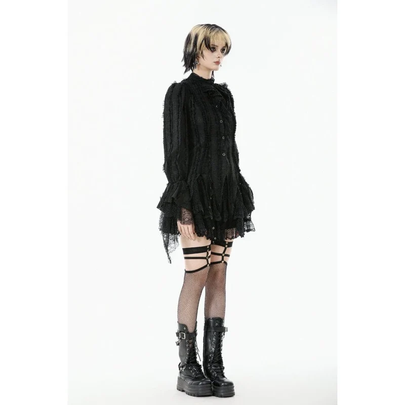 Gothic-Hemd mit unregelmäßigen, ungesäumten Puffärmeln für Damen