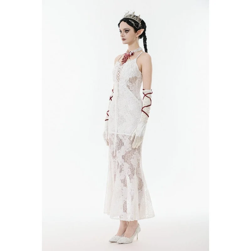 Weißes Gothic-Spitzenkleid mit Schnürung für Damen, Hochzeitskleid