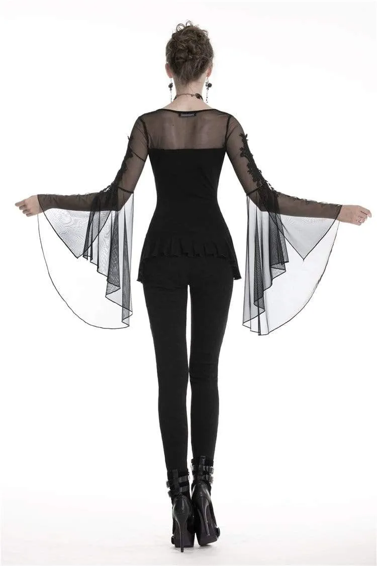 Gothic-Tops mit Schmetterlingsärmeln und Schnürung für Damen mit unregelmäßigem Saum