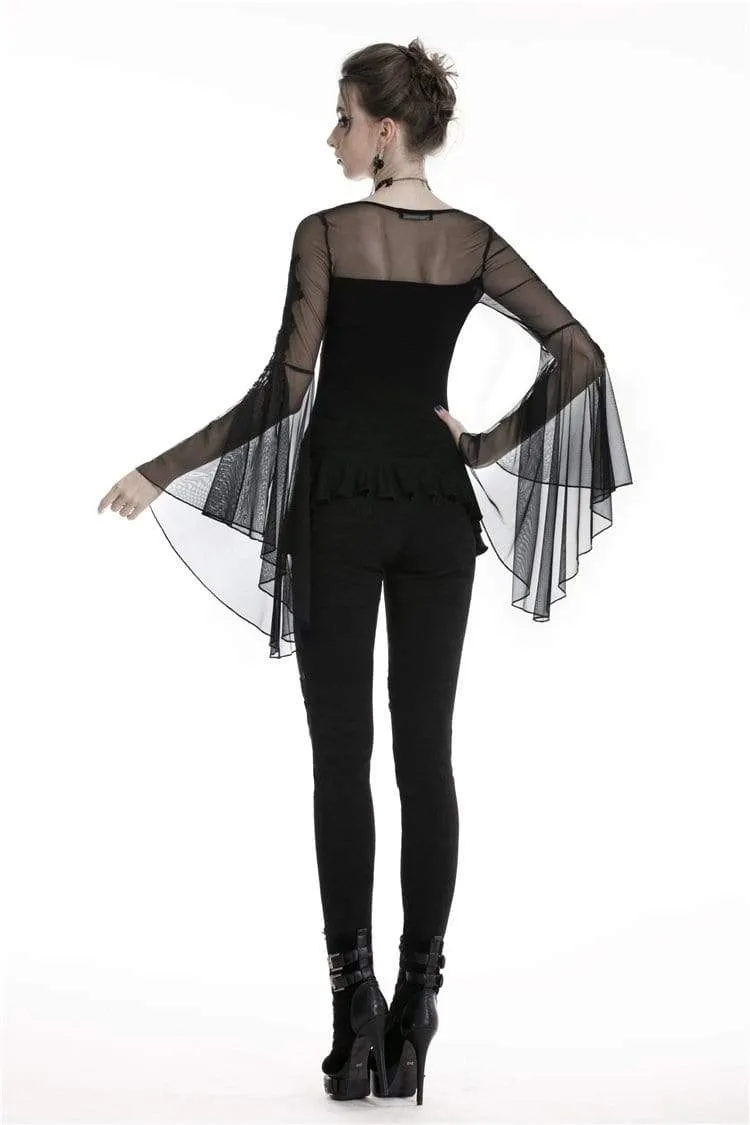 Gothic-Tops mit Schmetterlingsärmeln und Schnürung für Damen mit unregelmäßigem Saum
