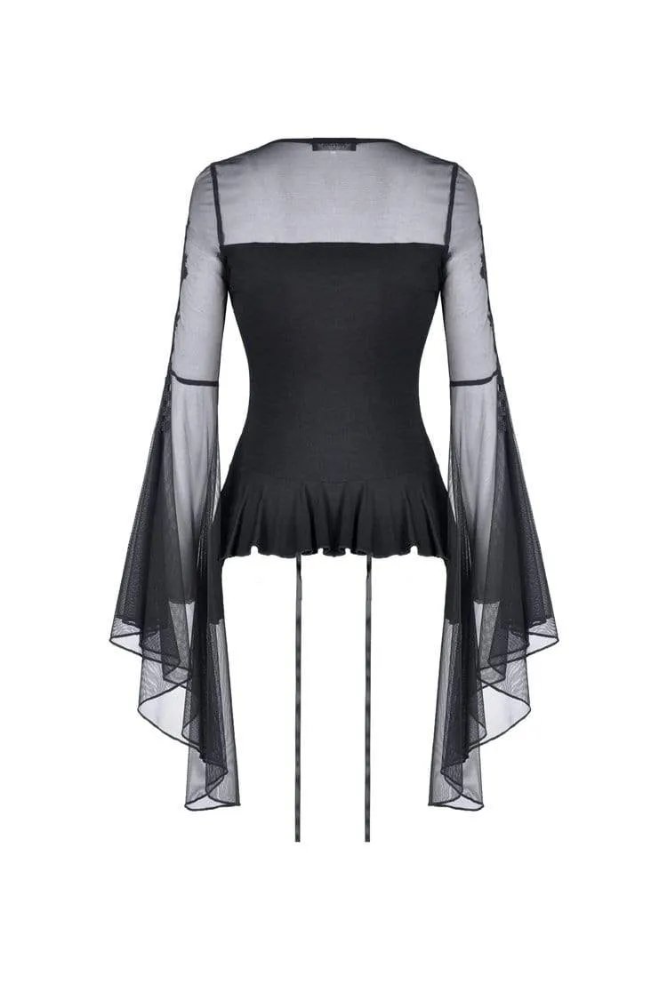 Gothic-Tops mit Schmetterlingsärmeln und Schnürung für Damen mit unregelmäßigem Saum