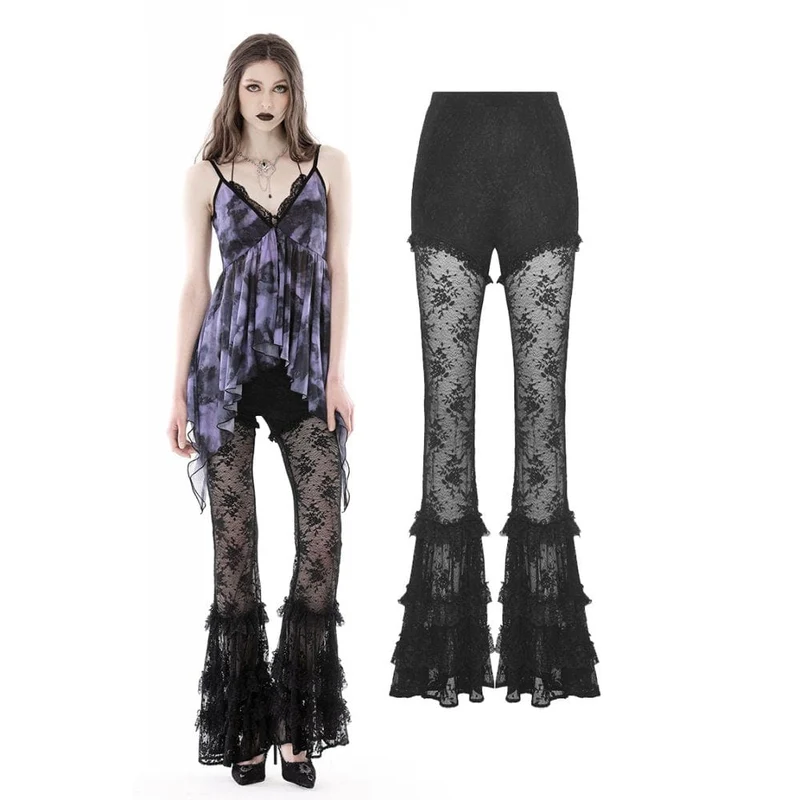 Ausgestellte Gothic-Leggings mit Spitzenspleiß für Damen
