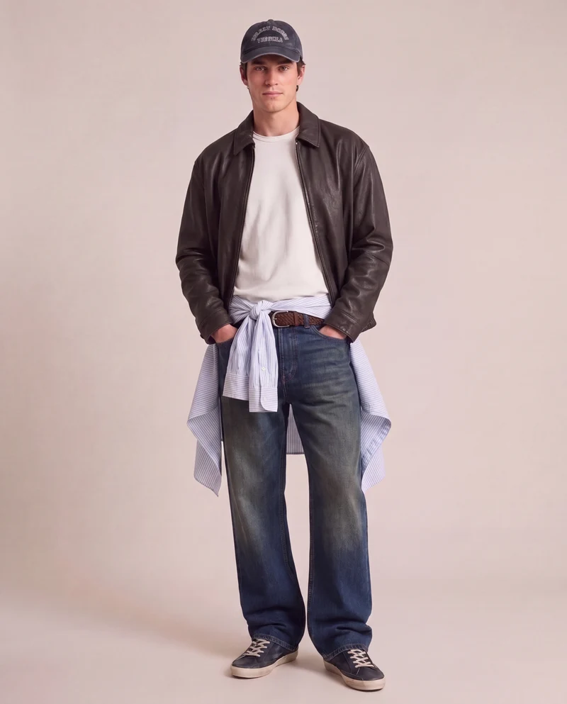 Giacca in pelle con colletto polo