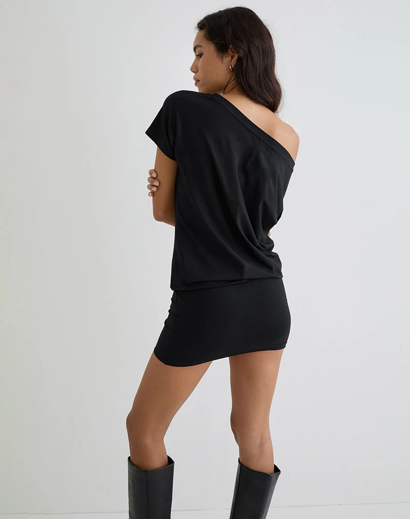 Edwina Schulternahes Minikleid in Schwarz
