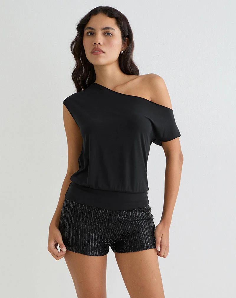 Elysian Asymmetrisches Top aus Cupro Schwarz
