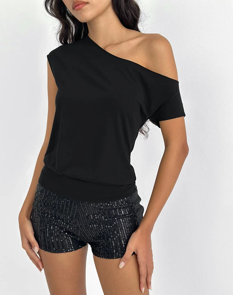 Elysian Asymmetrisches Top aus Cupro Schwarz