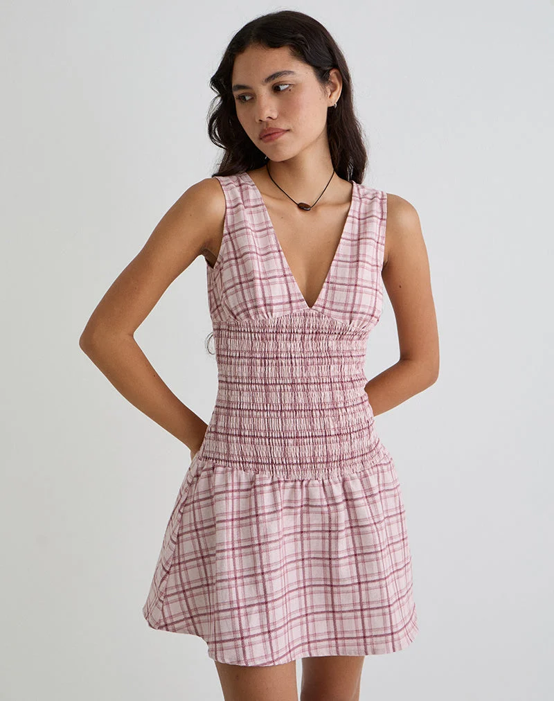 Hevoria Minikleid in Basic Schottenkaro Rosa