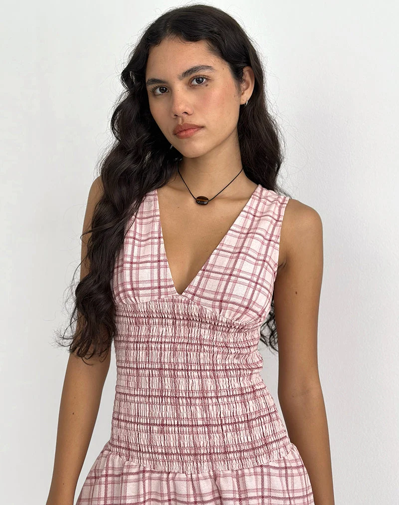 Hevoria Minikleid in Basic Schottenkaro Rosa