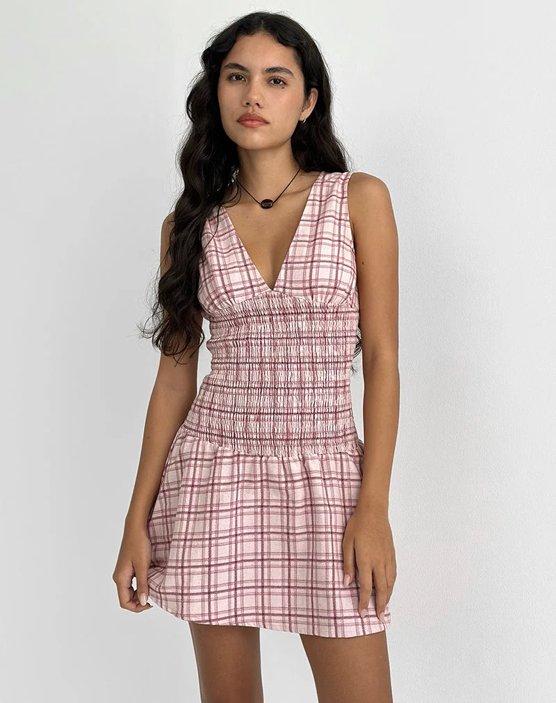 Hevoria Minikleid in Basic Schottenkaro Rosa