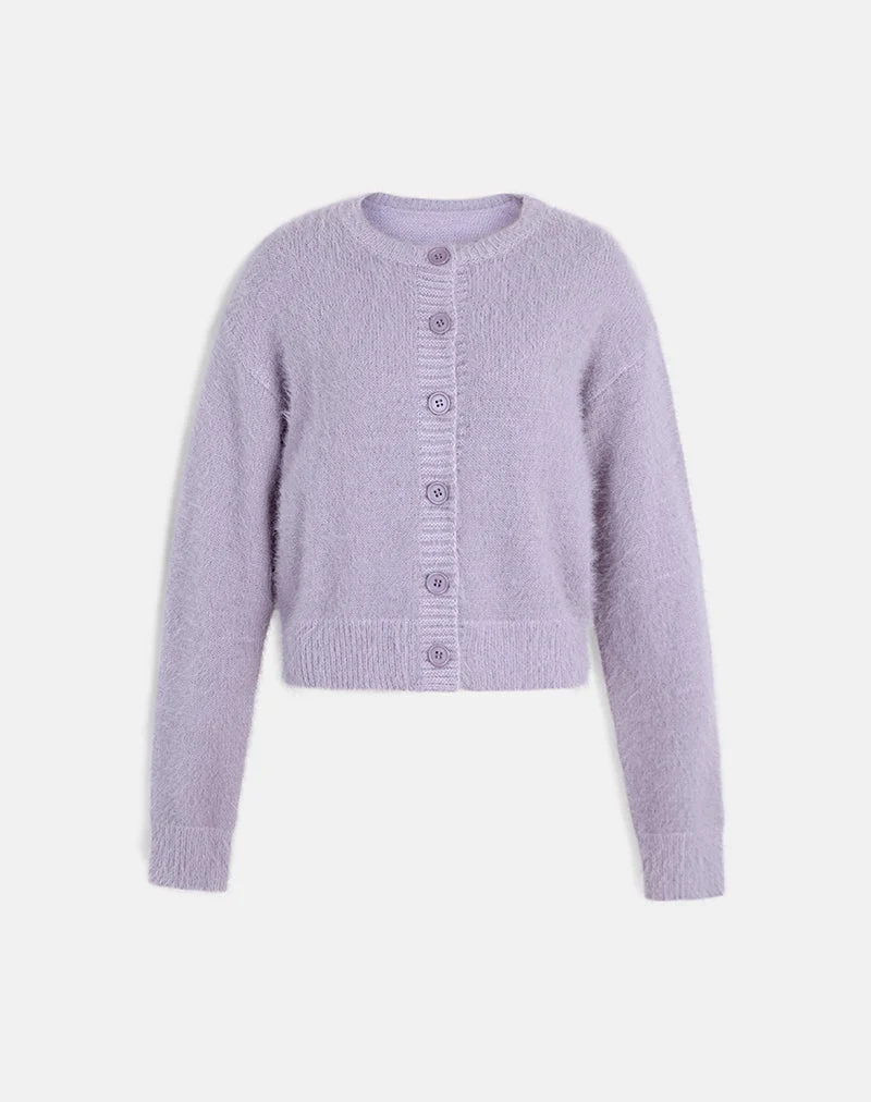 Audrina Strickjacke aus flauschigem Strick in staubigem Flieder