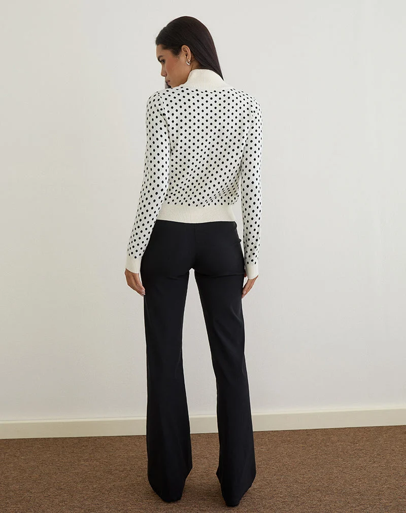 Talisa Zip durch Strickjacke in Tiny Polka Elfenbein