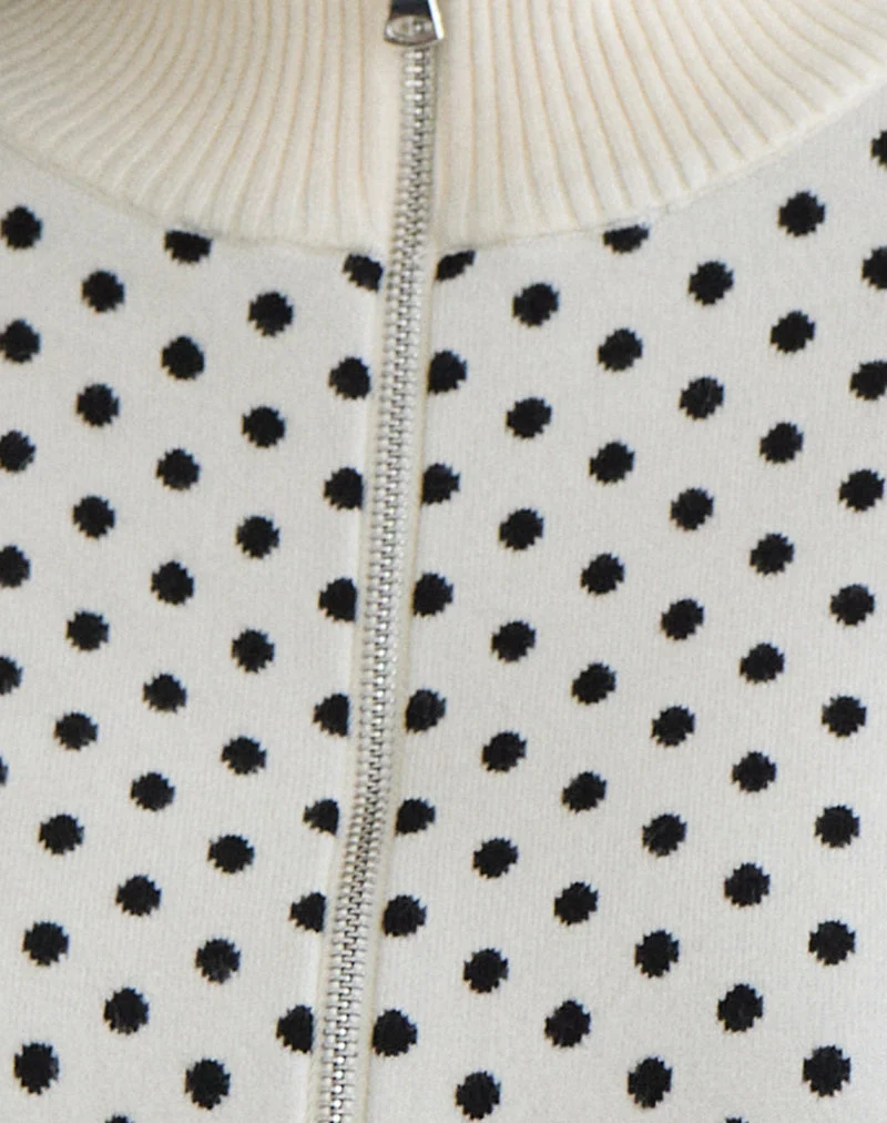 Talisa Zip durch Strickjacke in Tiny Polka Elfenbein