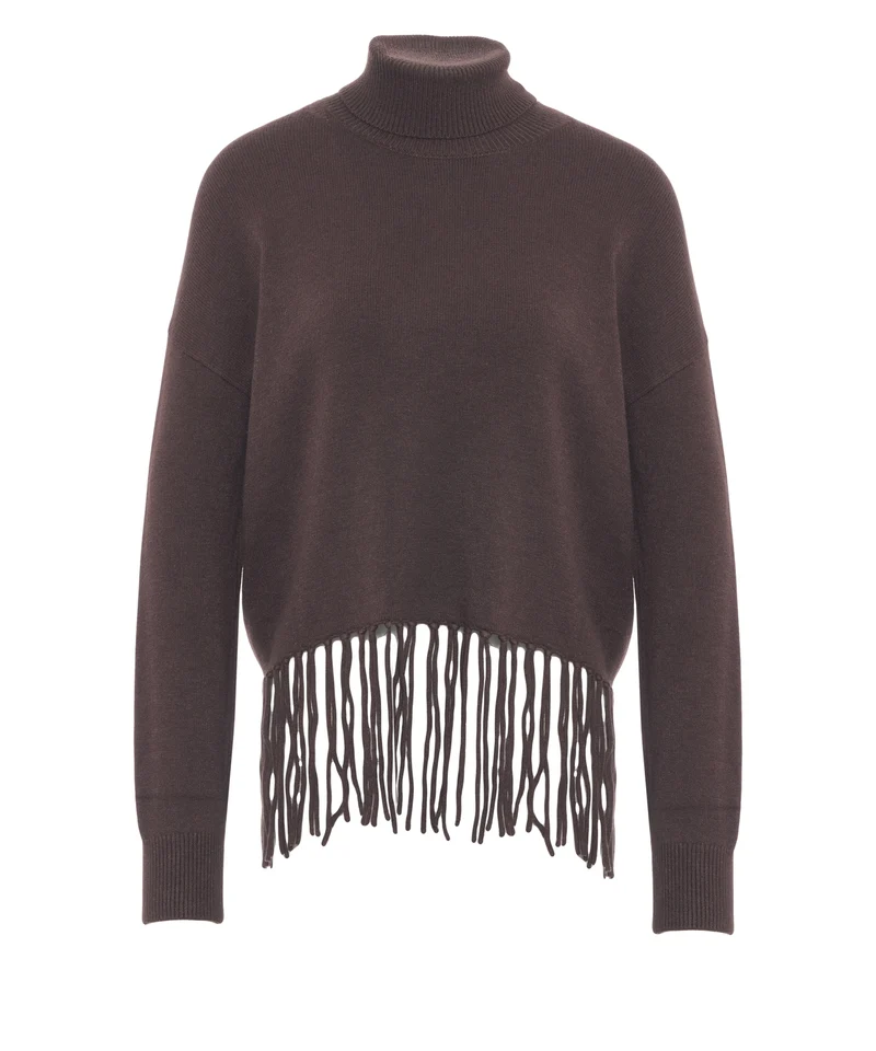 Maglione a dolcevita con dettagli con frange