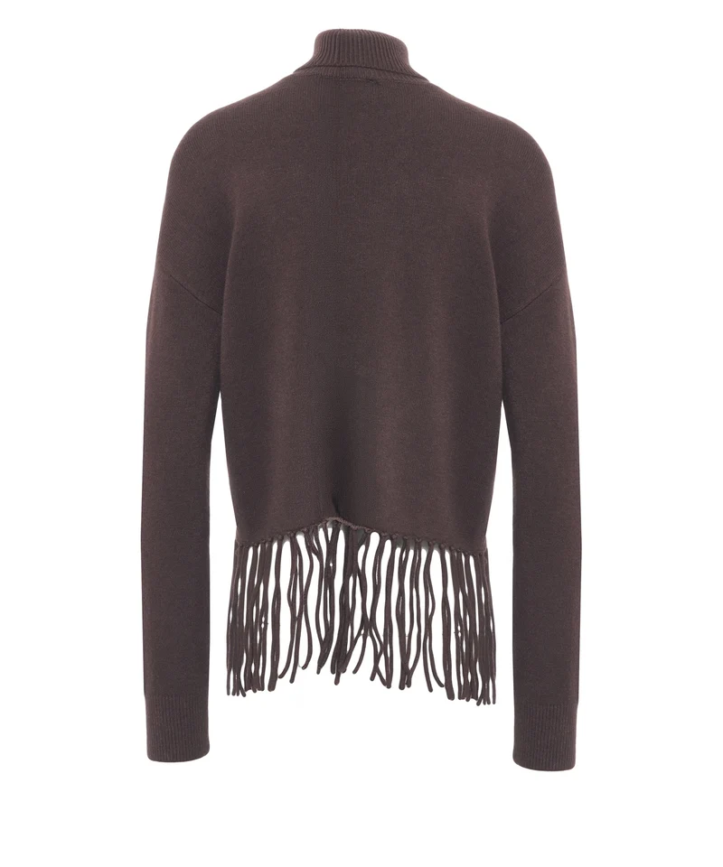 Maglione a dolcevita con dettagli con frange