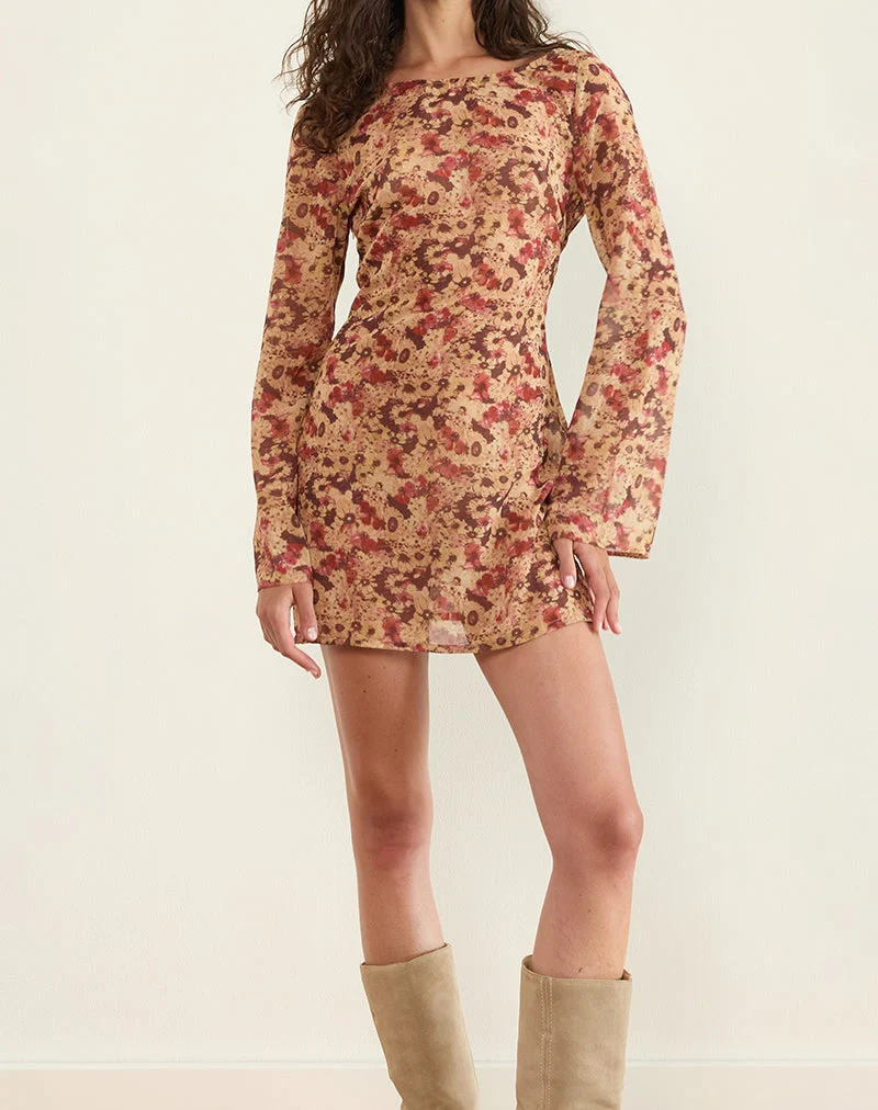 Jovia Minikleid aus Chiffon mit rostfarbener Blume