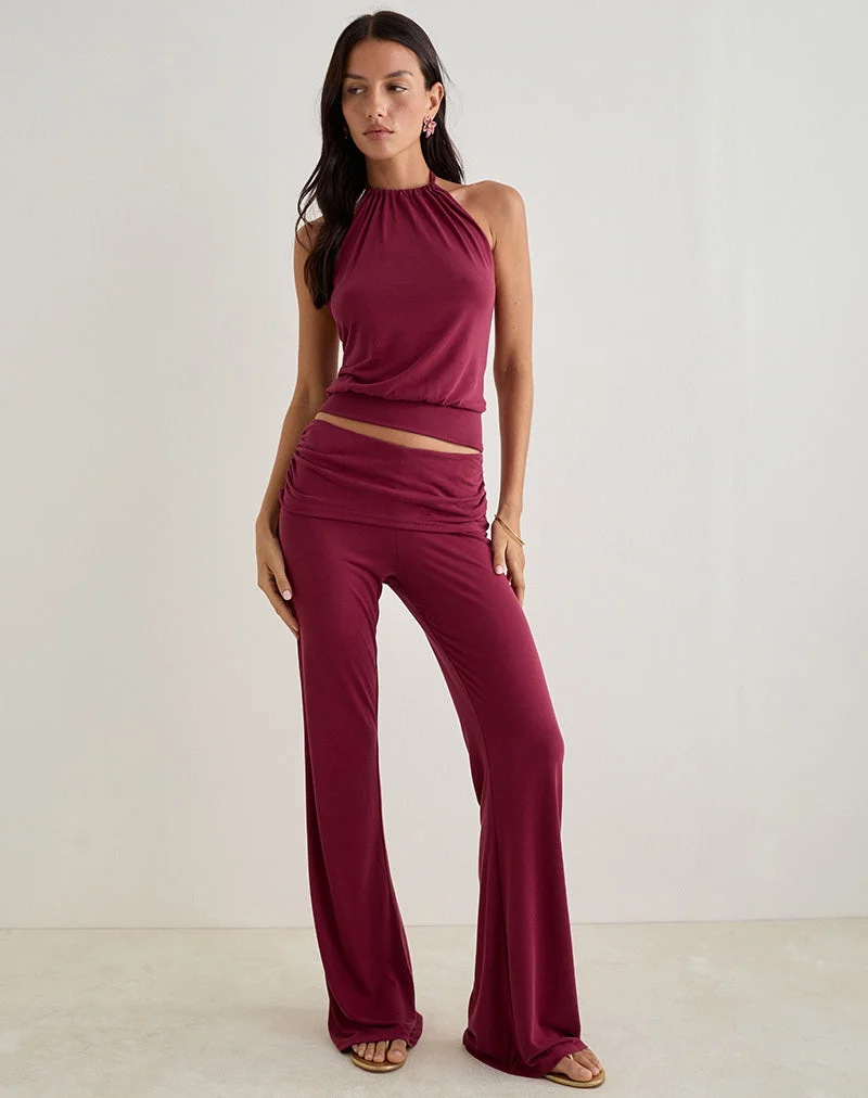 Miasa Rückenfreies Neckholder-Top aus Cupro Burgundy