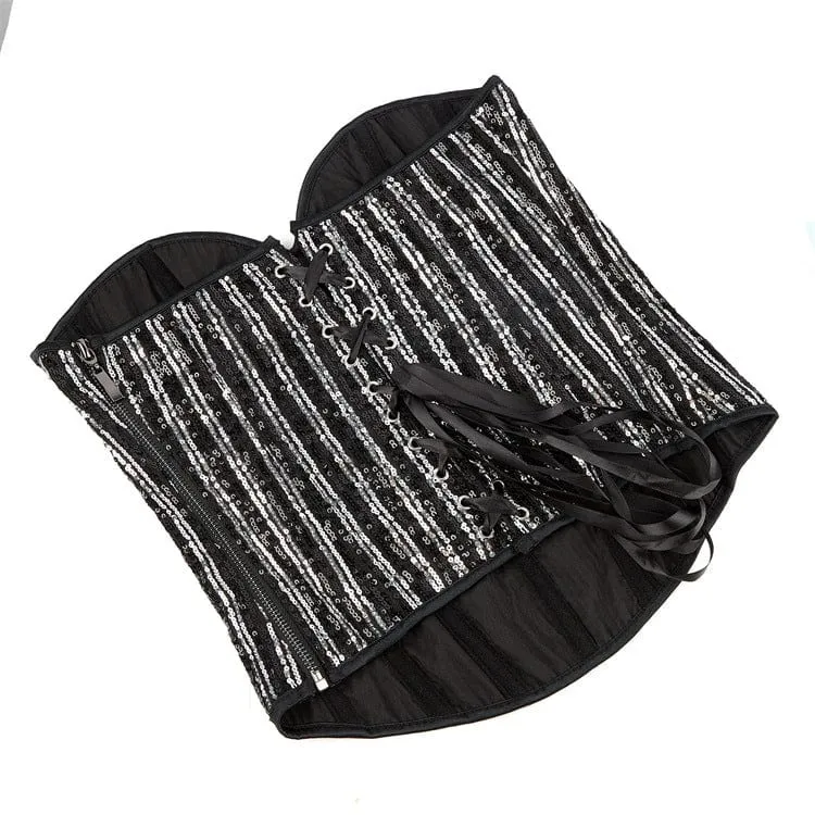 Gothic-Überbrustkorsett mit Pailletten und Schnürung für Damen