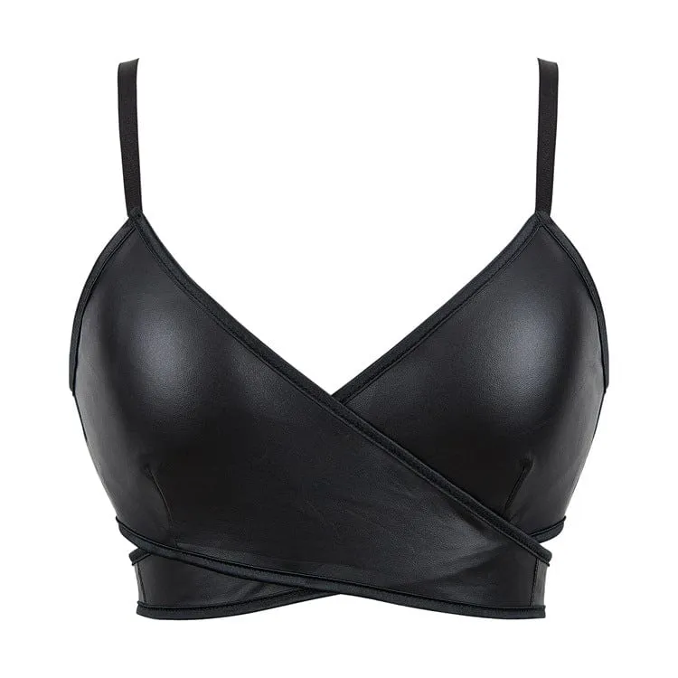 Punk-Bustier aus Kunstleder mit gekreuzten Riemchen für Damen