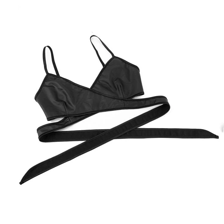 Punk-Bustier aus Kunstleder mit gekreuzten Riemchen für Damen