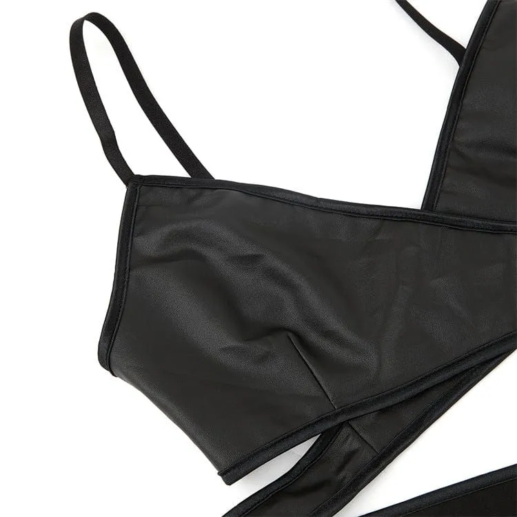 Punk-Bustier aus Kunstleder mit gekreuzten Riemchen für Damen