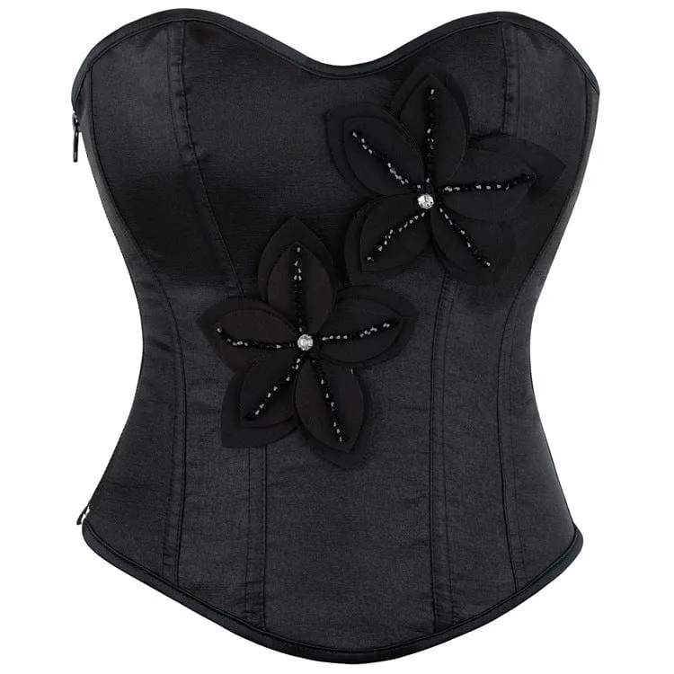 Gothic-Überbrustkorsett mit großen Blumen und Schnürung für Damen