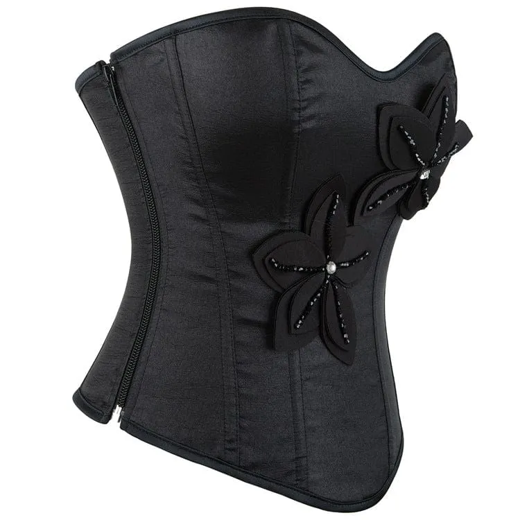 Gothic-Überbrustkorsett mit großen Blumen und Schnürung für Damen
