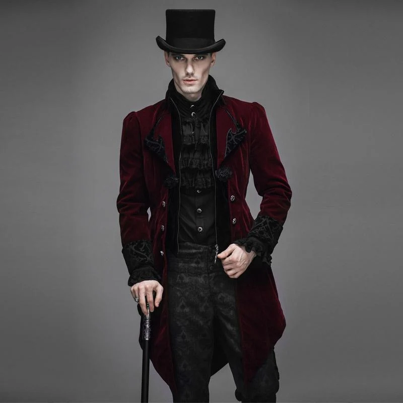 Gothic-Frack für Herren im Vintage-Stil mit Rüschenärmeln