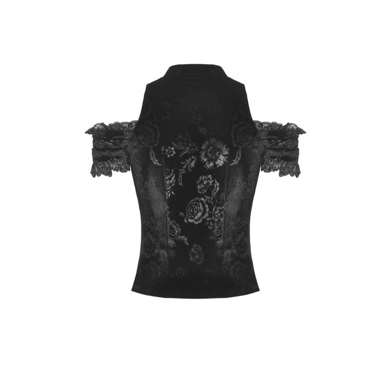 Schulterfreies, schulterfreies Gothic-Top aus Samt mit Spitzenspleiß für Damen