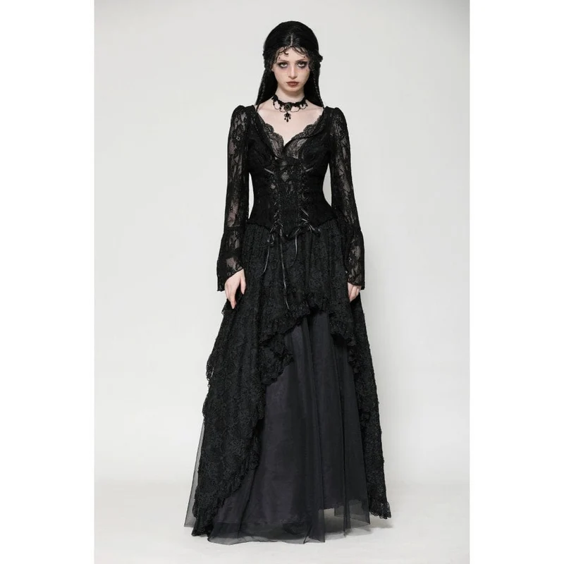 Gothic-Langarmhemd mit Schnürung aus Spitze für Damen