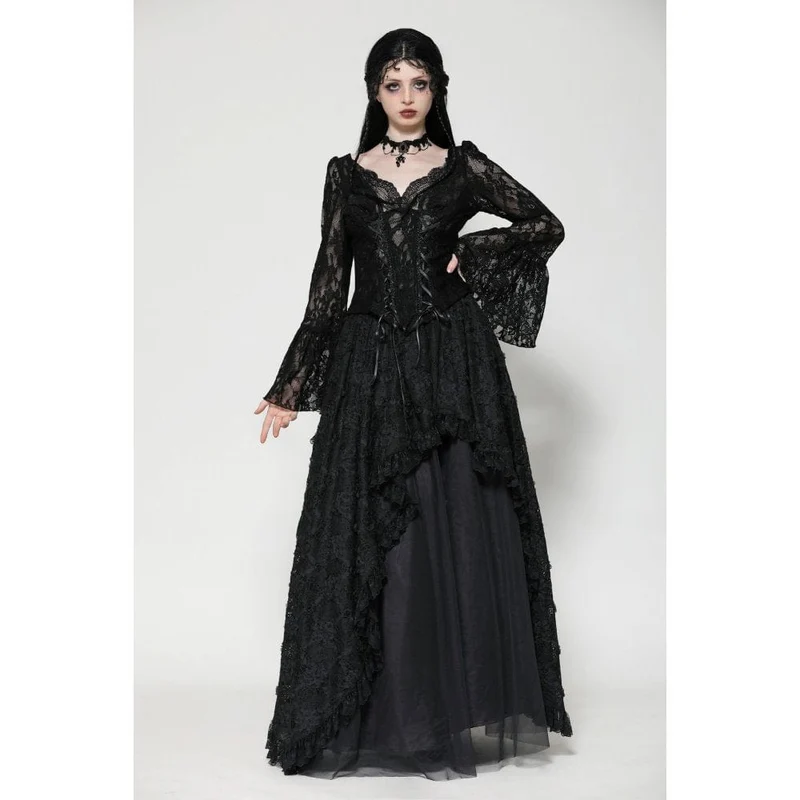 Gothic-Langarmhemd mit Schnürung aus Spitze für Damen