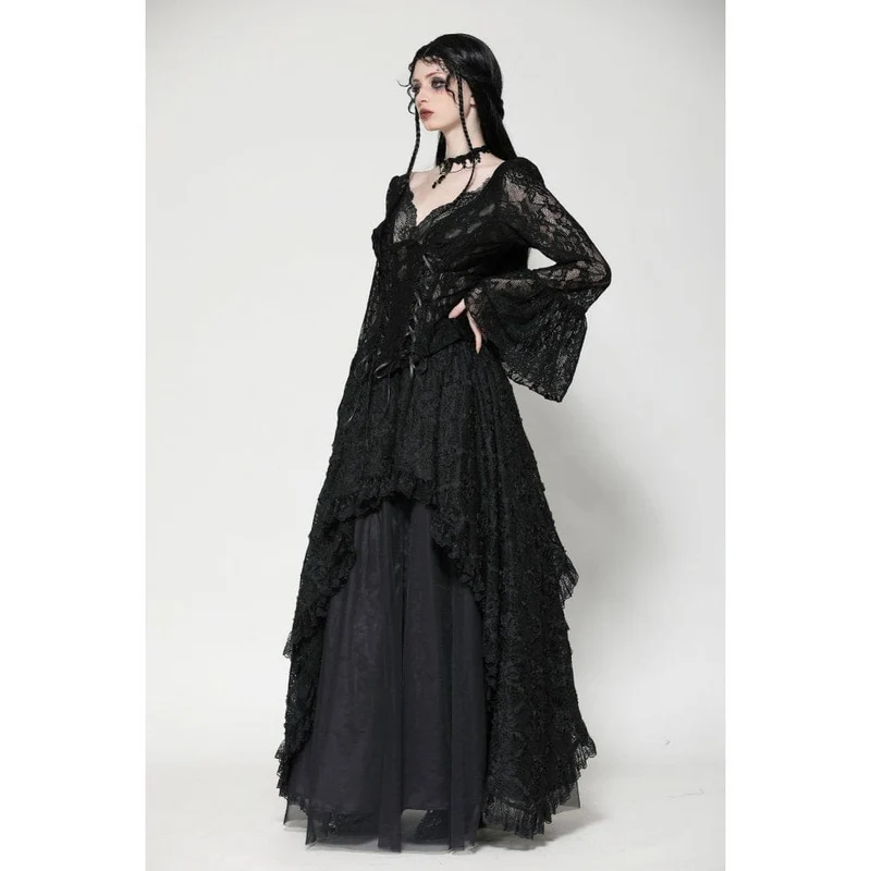 Gothic-Langarmhemd mit Schnürung aus Spitze für Damen