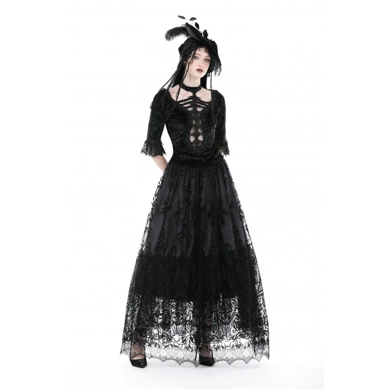 Damen-Gothic-Rock mit unregelmäßiger Beflockung und Mesh-Gewürz