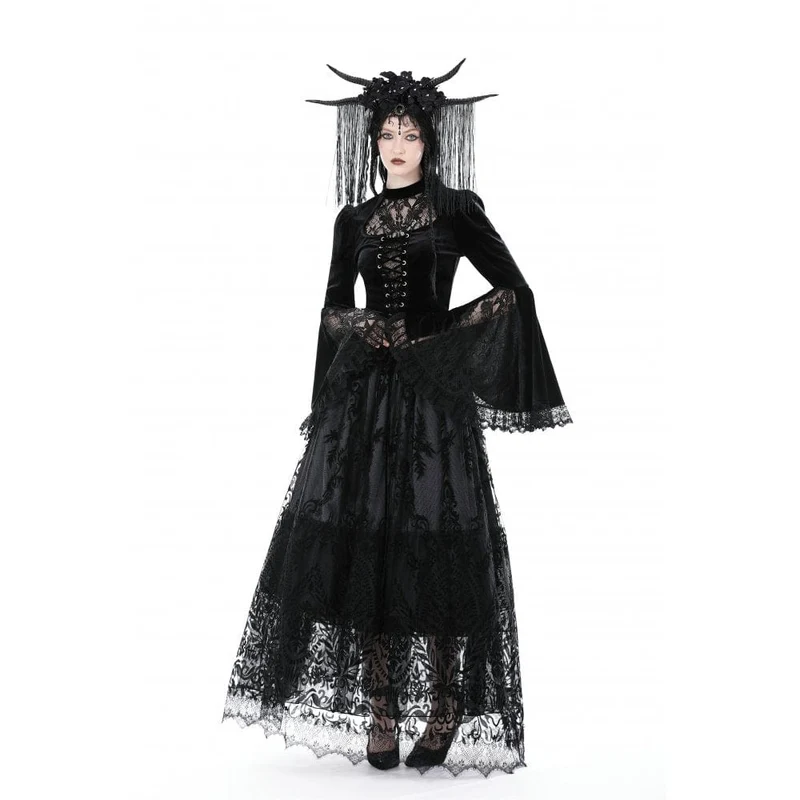 Damen-Gothic-Rock mit unregelmäßiger Beflockung und Mesh-Gewürz