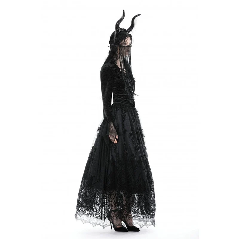 Damen-Gothic-Rock mit unregelmäßiger Beflockung und Mesh-Gewürz