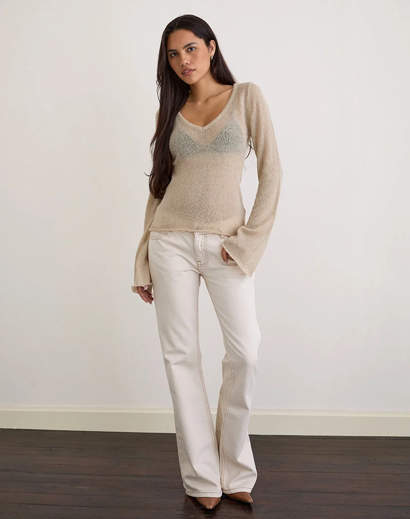 Ashla Top aus transparentem Strick in Beige