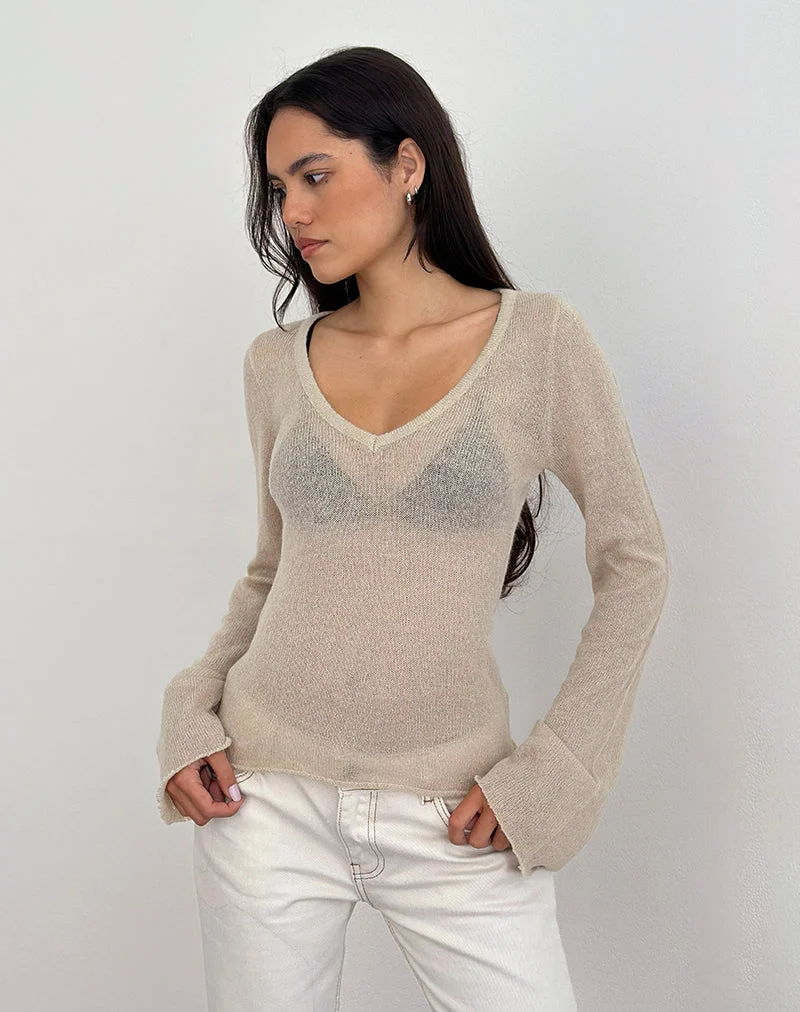 Ashla Top aus transparentem Strick in Beige