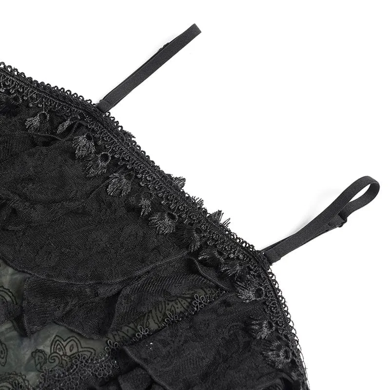 Gothic-Rüschen-Shirt mit unregelmäßigem schulterfreiem Schnitt für Damen