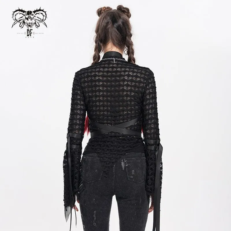 Punk-Netzhemd mit Schnallenriemen für Damen