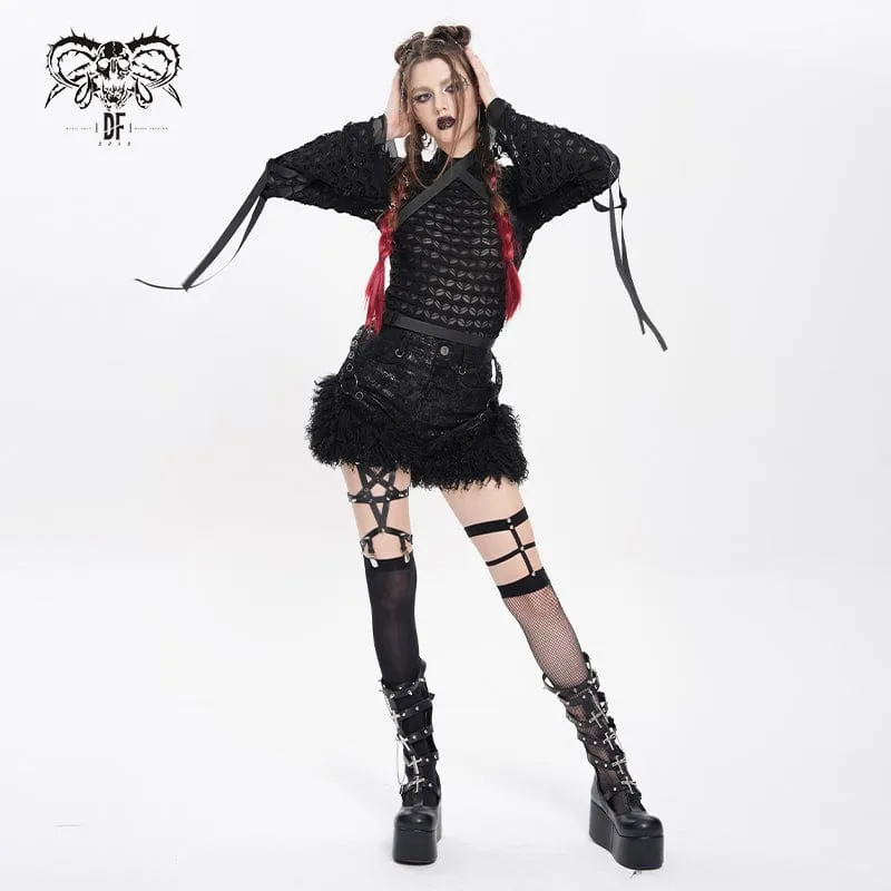 Punk-Netzhemd mit Schnallenriemen für Damen
