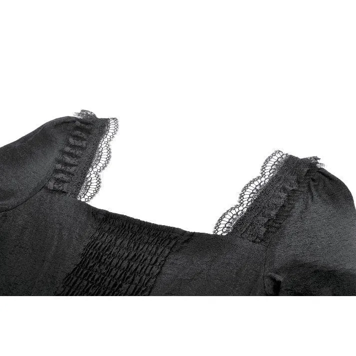 Gothic-Kleid mit mehrlagigem Schnürmuster und quadratischem Kragen für Damen