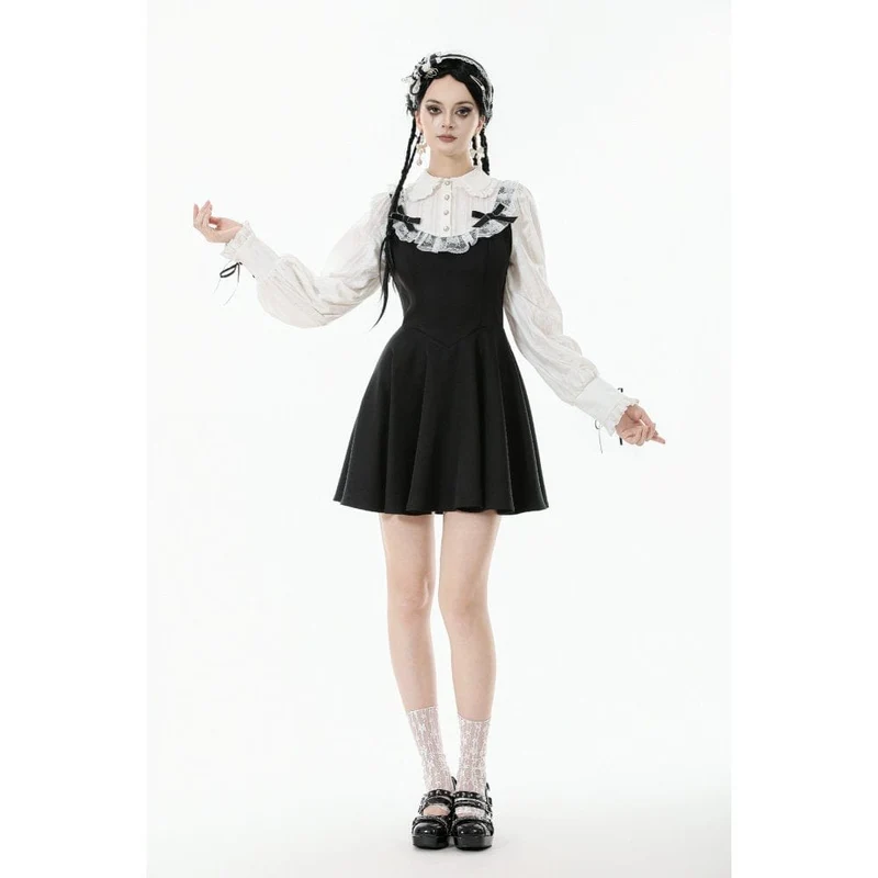 Gothic-Kleid für Damen mit Puppenkragen, zweiteiliges, langärmeliges Kleid mit Faux-Effekt, Abschlusskleid