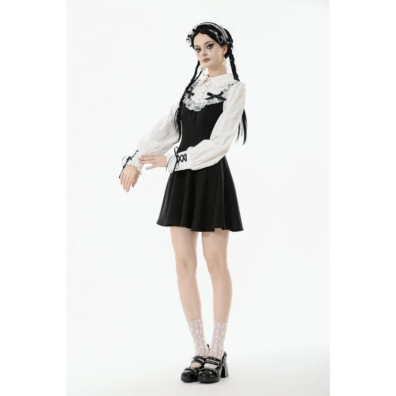 Gothic-Kleid für Damen mit Puppenkragen, zweiteiliges, langärmeliges Kleid mit Faux-Effekt, Abschlusskleid