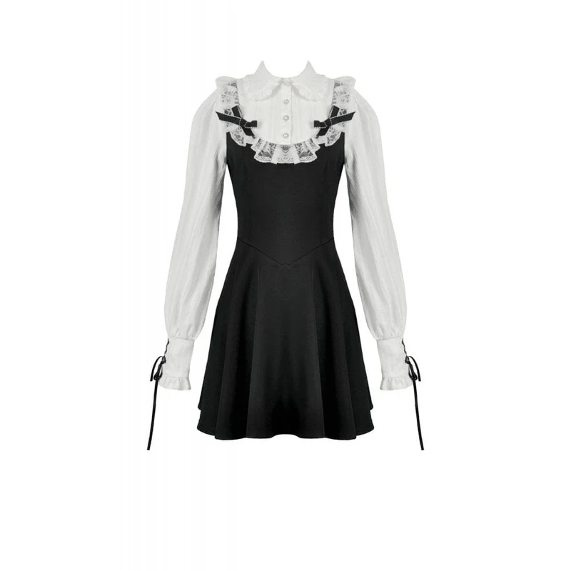 Gothic-Kleid für Damen mit Puppenkragen, zweiteiliges, langärmeliges Kleid mit Faux-Effekt, Abschlusskleid