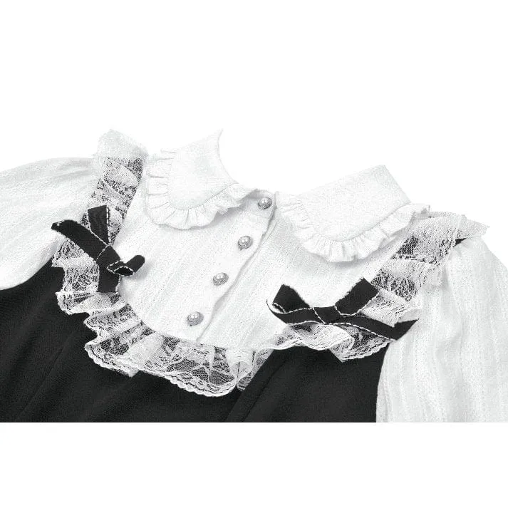 Gothic-Kleid für Damen mit Puppenkragen, zweiteiliges, langärmeliges Kleid mit Faux-Effekt, Abschlusskleid